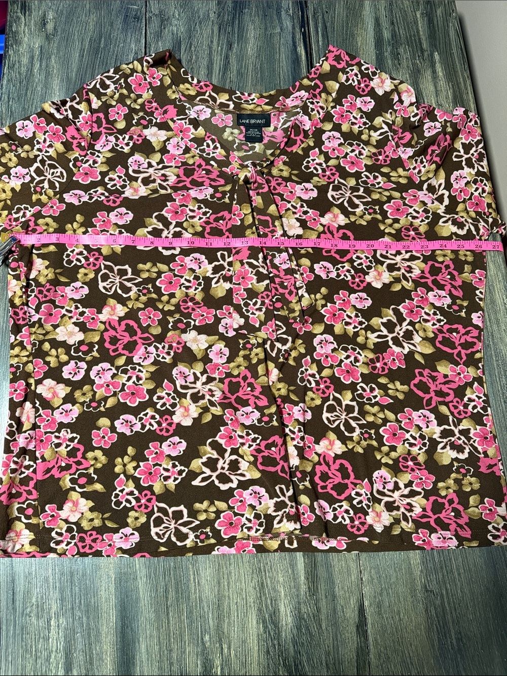 Lane Bryant Brown & Pink Floral Long-Sleeve Tie-Front Top - Picture 8 of 10